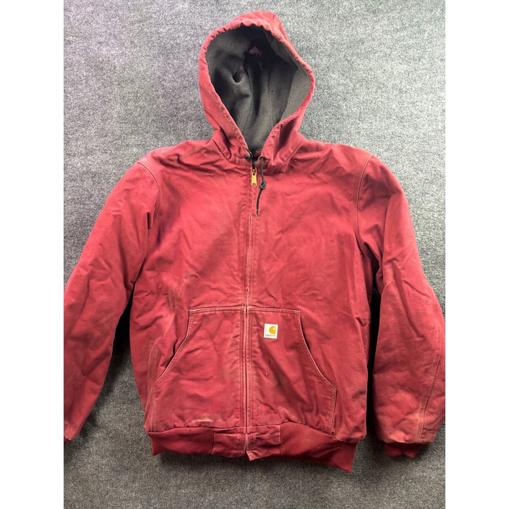 VNTG Carhartt Active Jacket Mens Large Tall Red J158 DKR Canvas Fleece Lined